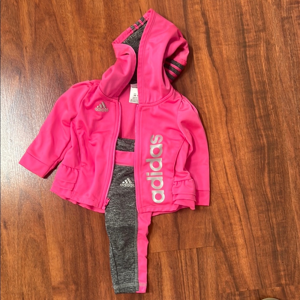Adidas Pink and Gray Hoodie Set